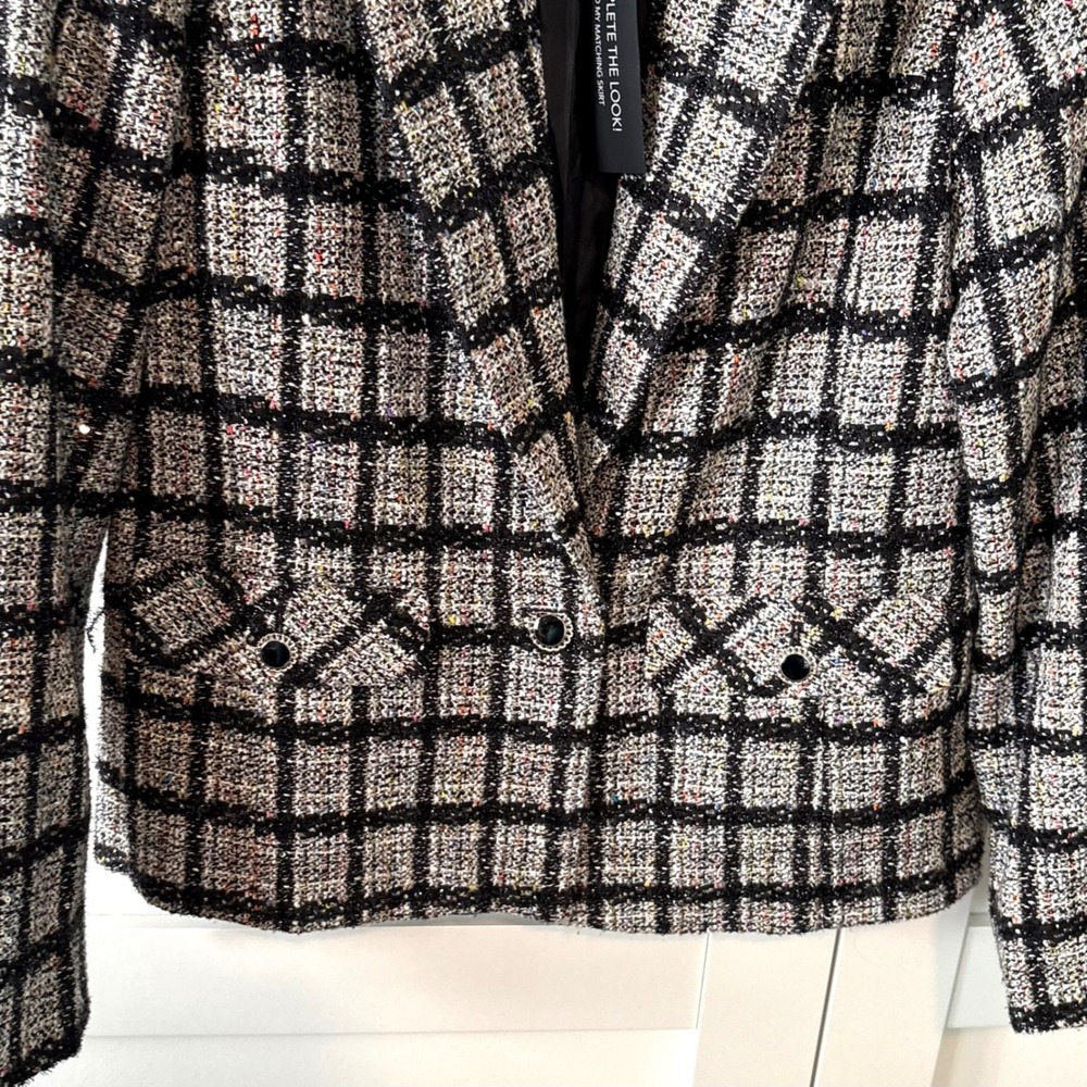 NWT Bagatelle Women's Black Multicolor Sparkle Tweed Blazer in Size S - Picture 4 of 11